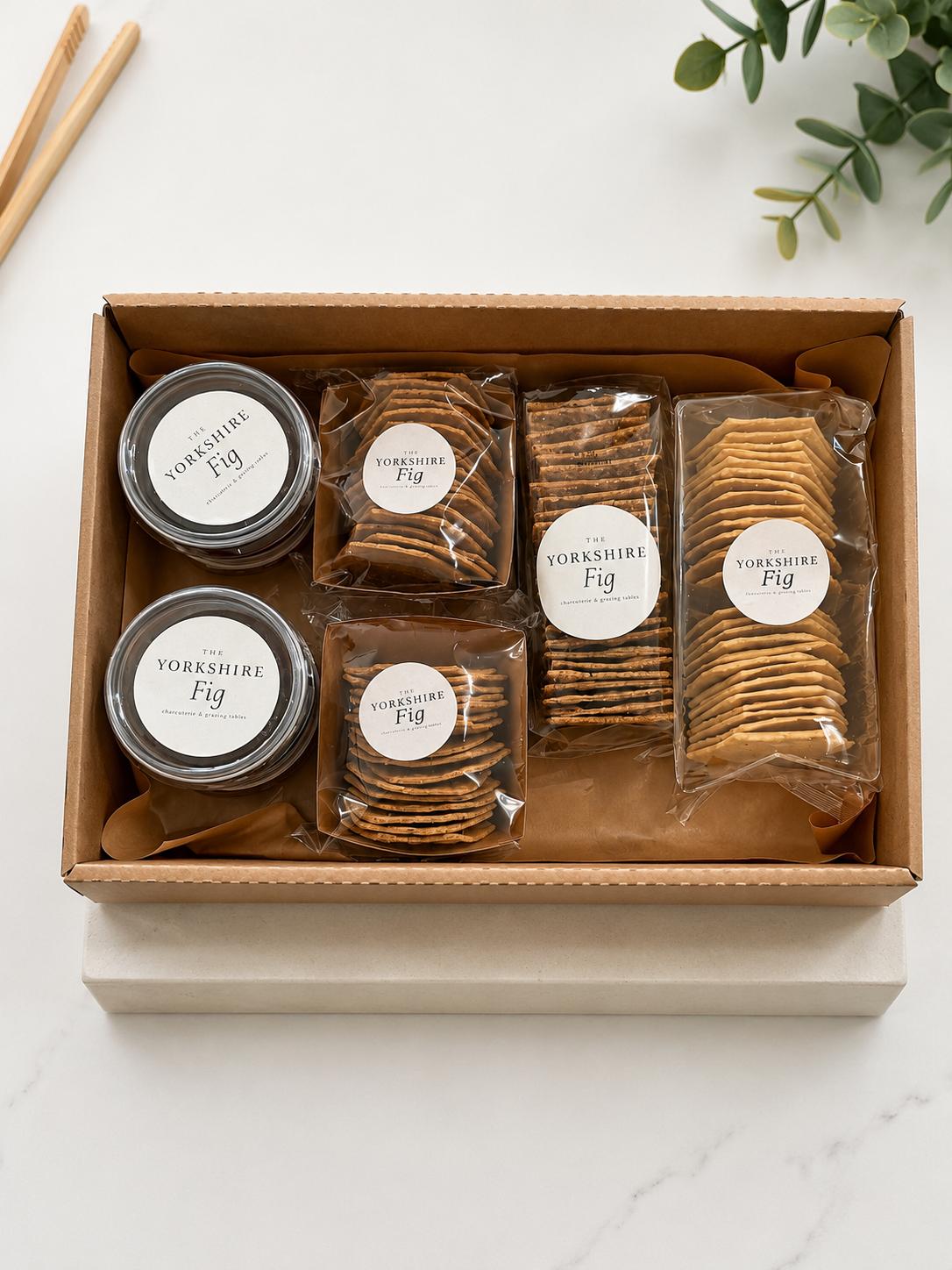 Yorkshire Fig branded crackers and dips box